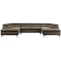 MKS Meble Wohnzimmersofa mit Schlaffunktion, U-form, verstellbare Kopfstützen, Bettkasten - PEDRO U - Velvet - Braun