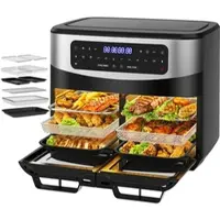 Aimax Heißluftfritteuse 12L Dual Zone, Airfryer mit Sichtfenster, LED-Touch, 10 Programmen, gesund & fettarm