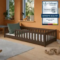 KIDS Collection Kinderbett Bodenbett 80x160 cm mit Rausfallschutz & Lattenrost Montessori Bett Bed Gitterbett Kinder Jugendbett Einzelbett | Zartbitterschokolade