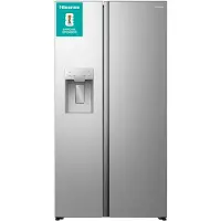 Hisense Hi5 Freistehend Side-by-Side-Kühlschrank, Inox, 528 l, Freistehend, Amerikanische Tür, Grau, Edelstahl, 2 Tür(en), Tür-zu-Tür, Berührung