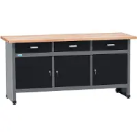 Kupper Werkbank 12159, 170x84x60 cm, 3 Schubladen, 3 Türen, 300 kg Traglast, 30 mm massive Buchenarbeitsplatte