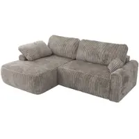 MKS Meble Ecksofa CUBO L-form, lose Kissen, Ecksofa 273x187x100 cm mit Schlaffunktion, Bettkasten - Grau Cord - Links Seite