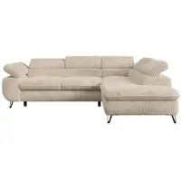 MKS Meble Ecksofa Sofa Creme, Wohnlandschaft L-Form mit Schlaffunktion und Bettkasten, Schlafsofa mit Bettkasten, Sofa mit Einstellbare Kopfstützen, Peter L - Creme Plüsch - Rechts Creme