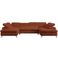 MKS Meble Wohnzimmersofa U-form, Eckcouch, Schlaffunktion und Bettkasten - PETER U - Plüsch - Orange