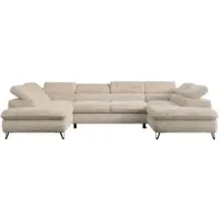 MKS Meble Wohnzimmersofa U-form, Eckcouch, Schlaffunktion und Bettkasten - PETER U - Plüsch - Creme