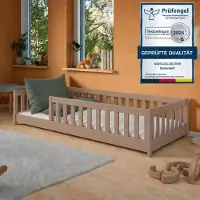 KIDS Collection Kinderbett Bodenbett 90x190 cm mit Rausfallschutz & Lattenrost Montessori Bett Bed Gitterbett Kinder Jugendbett Einzelbett | Milchschokolade