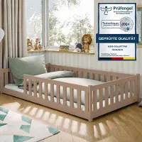 KIDS Collection Kinderbett Bodenbett 120x200 cm mit Rausfallschutz & Lattenrost Montessori Bett Bed Gitterbett Kinder Jugendbett Einzelbett | Milchschokolade