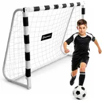 HyperMotion Fußballtor 180 x 120 cm, robustes Stahltor weiß, Gartenfußballtor, Trainingstor für Kinder und Familie