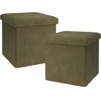 Wellhome - 2er-Pack dunkelgrüne Hocker mit Aufbewahrung 38x38x38cm