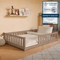 KIDS Collection Kinderbett Bodenbett 140x200 cm mit Rausfallschutz & Lattenrost Montessori Bett Bed Gitterbett Kinder Jugendbett Einzelbett | Milchschokolade