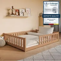 KIDS Collection Kinderbett Bodenbett 140x200 cm mit Rausfallschutz, Matratze & Lattenrost Montessori Bett Bed Gitterbett Kinder Jugendbett Einzelbett | Zimt