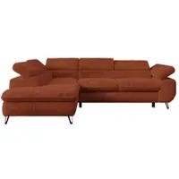MKS Meble Ecksofa Sofa Orange, Wohnlandschaft L-Form mit Schlaffunktion und Bettkasten, Schlafsofa mit Bettkasten, Sofa mit Einstellbare Kopfstützen, Peter L - Orange Plüsch - Links Orange