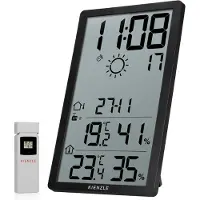 KIENZLE Funk-Wanduhr mit Wetterstation XXL Display 34 cm vertikal, Innen-Außentemperatur, Luftfeuchtigkeit, Wettervorhersage, inkl. Außensensor