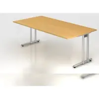 Proregal - Büromöbel mit top Leistungsdaten Schreibtisch Mauno | Buche | BxT 200x100cm | Arbeitshöhe 72cm | höhenjustierbar 0-10 mm | C-Fuß-Gestell Silber | Rechteckform