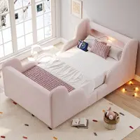 MODFU Polsterbett 90 x 200 mit Matratze,Wolkenförmiges Design, Jugendbett mit Kopfteil auf Licht und Ladefunktion,Kinderbett mit Seitengitter,samt,Rosa
