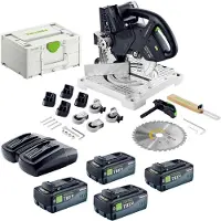 Festool SYMC 70 EB-Basic Akku Leistensäge 36 V ( 2 x 18 V ) 216 mm + 4x Akku 8,0 Ah + Doppelladegerät + Systainer