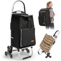Sekey Treppensteiger Einkaufstrolley Klappbar Einkaufswagen mit Rucksack Schwarz