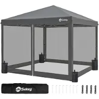 Sekey Faltpavillon 3x3m Pop Up Pavillon mit Moskitonetz, Wasserdichter Gartenpavillon höhenverstellbar inkl. 4 Sandsäcke für Garten Party Camping