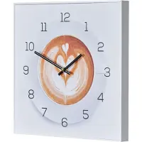 Levandeo Wanduhr 30x30cm Uhr PVC Rahmen Weiß Cappuccino Kaffee Cafe Deko Küche Wandbild