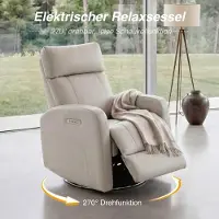 Chita Elektrischer Relaxsessel Fernsehsessel, 270° Drehung, 90°-135° verstellbar, USB, Lendenstütze, bis 159 kg, Hellgrau