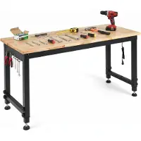 Costway 122cm schwerlast Werkbank, höhenverstellbarer Arbeitstisch mit Metallrahmen, Lochwand, Steckdose & 2,5cm Massivholzplatte, Werktisch bis 900kg