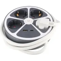 Heitech Tischsteckdose 4-fach mit USB-A und USB-C Ladeanschluss, runde Form, Kabellänge 1,4 Meter
