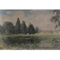 Erismann Ausgefallene Tapete mit Landschaft Gemalt Vlies Fototapete Als Gemälde für Wohnzimmer und Esszimmer Bildtapete in Dunkelgrün Blau
