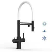 VIZIO 5 Wege Wasserhahn Küchenarmatur Edelstahl Massiv mit 360° Schwenkbarem Auslauf Abnehmbare 2 Strahl Handbrause PVD Schwarz Matt Weiß