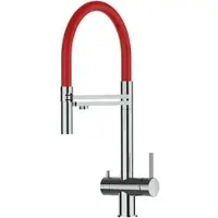 VIZIO 3 Wege Wasserhahn Küchenarmatur Edelstahl Massiv mit 360° Schwenkbarem Auslauf Abnehmbare 2 Strahl Handbrause Hochglanz Rot
