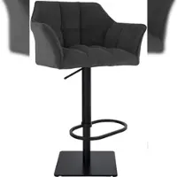 Décoshop26 - Verstellbarer Barhocker x1 in dunkelgrauem Cord mit gepolsterter umlaufender Sitzfläche und schwarzem quadratischem 10_0005892