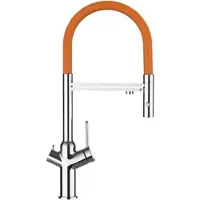 VIZIO 4 Wege Wasserhahn Küchenarmatur BOD mit 360° Schwenkbarem Auslauf Abnehmbare 2 Strahl Handbrause Verchromt Orange