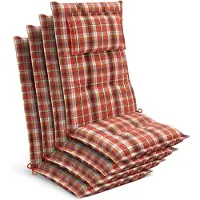 Beautissu 4x Premium Hochlehnerauflage 120x50x7cm, Orange-Rot-Grün-Kariert
