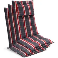 Beautissu 3x Premium Hochlehnerauflage 120x50x7cm, Grau-Rot-Kariert