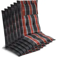 Beautissu 6x Premium Hochlehnerauflage 120x50x7cm, Grau-Oranage-Weiß-Kariert