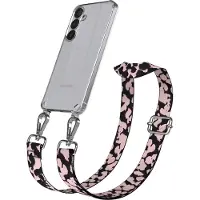 EAZY CASE Handykette - Verstellbarer Trageriemen kompatibel mit Samsung Galaxy S25, Handykordel mit transparenter Silikon-Hülle, Karabiner Silber, Camouflage Style, Band in Rosa