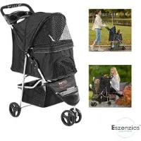 OEM Hundebuggy für bis zu 16kg - Compacte, einklappbare All-Terrain-Karre - Große Reifen - Wendig - Wasserabweisende Sitzfläche - Stabiles Rahmen