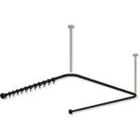 Hewi Vorhangstange des Systems 900, suizidhemmend, Edelstahl, pulverbeschichtet, Achsmaß 1200 x 1175 x 1200 mm, kürzbar, Durchmesser 25 mm, mit 34 Vorhangringen aus POM, in Farbe DC (Schwarz tiefmatt)