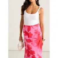 Gini London Rosa Aquarell Floral Print A Line Maxi-Rock