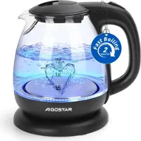 Aigostar 8433325204907, 1 l, 2200 W, Schwarz, Glas, Kunststoff, Edelstahl, Drahtlos