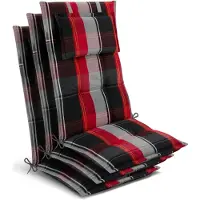 Beautissu 3x Premium Hochlehnerauflage 120x50x7cm, Schwarz-Rot-Weiß-Kariert