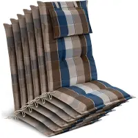 Beautissu 6x Premium Hochlehnerauflage 120x50x7cm, Braun-Blau-Kariert