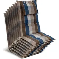 Beautissu 8x Premium Hochlehnerauflage 120x50x7cm, Braun-Blau-Kariert