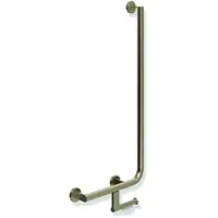 Hewi Winkelgriff System 900 mit WC-Papierrollenhalter, Edelstahl PVD bronze gebürstet, Ausführung links, waagerechte Länge 400 mm, senkrechte Länge 900 mm, Durchmesser 32 mm