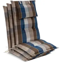 Beautissu 3x Premium Hochlehnerauflage 120x50x7cm, Braun-Blau-Kariert