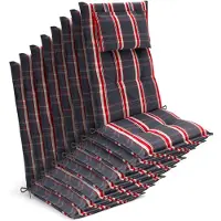 Beautissu 8x Premium Hochlehnerauflage 120x50x7cm, Grau-Rot-Kariert