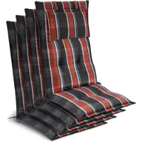 Beautissu 4x Premium Hochlehnerauflage 120x50x7cm, Grau-Oranage-Weiß-Kariert