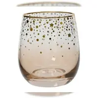 Christmas Decoration Trinkglas 9,5cm - Glas mit Sternen Glasgeschirr Wasserglas Saftglas Limonadenglas Gläser Weihnachten Glasbecher Trinkbecher Cocktailglas Apricot Gold
