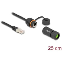 DeLOCK Kabel RJ45 Stecker zu RJ45 Buchse Cat.6A zum Einbau mit M20 Gewinde und Gehäuse IP68 staub- und wasserdicht 25 cm schwarz, 0,25 m, Cat6a, S/UTP (STP), RJ-45, RJ-45