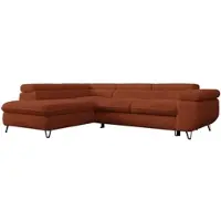 MKS Meble Couch mit Schlaffunktion, L-form Ecksofa, Wohnzimmersofa, mit Einstellbare Kopfstützen - PEDRO L - Plüsch - Orange - Links