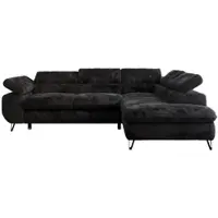 MKS Meble Ecksofa Sofa Schwarz, Wohnlandschaft L-Form mit Schlaffunktion und Bettkasten, Schlafsofa mit Bettkasten, Sofa mit Einstellbare Kopfstützen, Peter L - Schwarz Plüsch - Rechts Schwarz